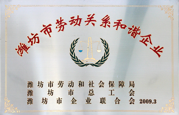 濰坊市勞動(dòng)關(guān)系和諧企業(yè)